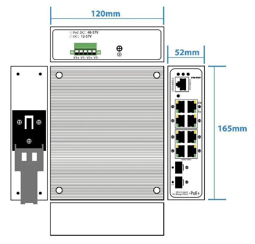 EW-PIS3610M-8GE-BT dimensions diagram