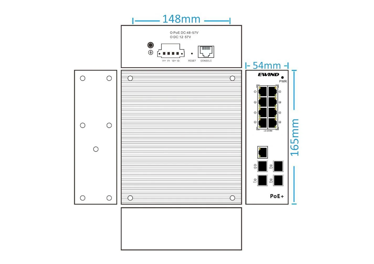 EW-PIS6812M-8GE-BT dimensions diagram
