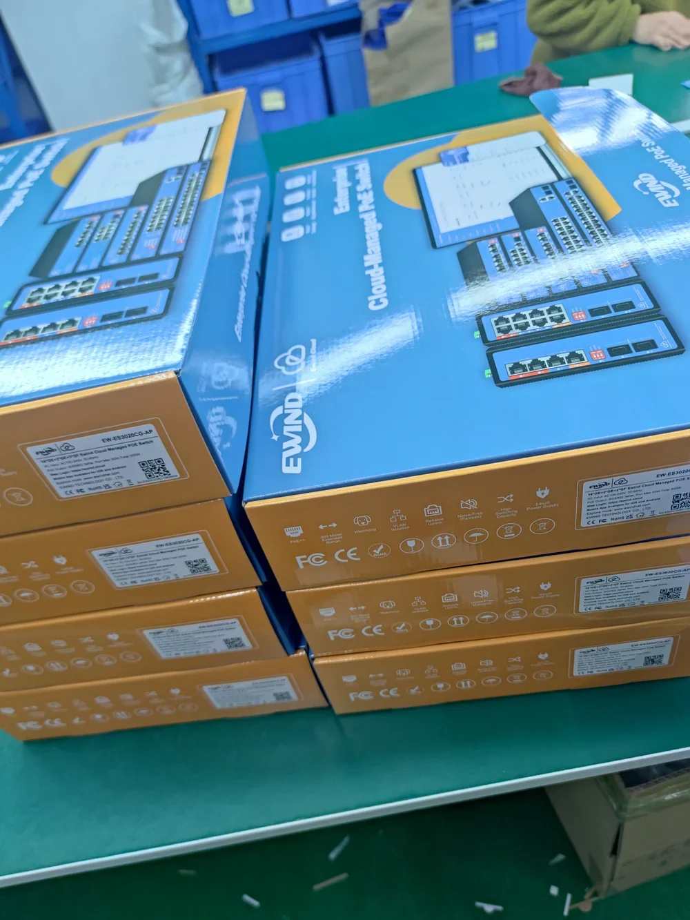 Branded switch product boxes with matching artwork and model labels