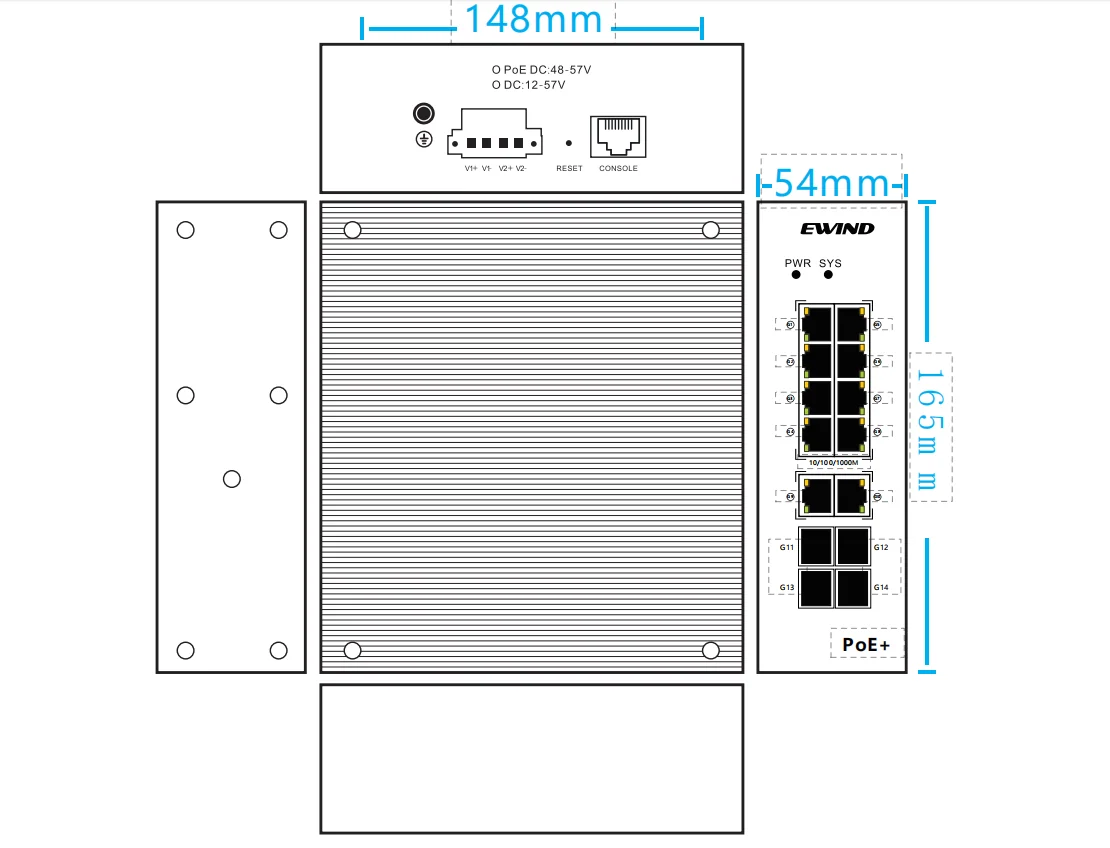 EW-PIS3814M-8GE dimensions diagram
