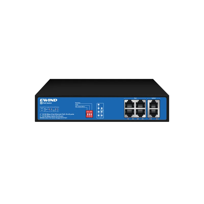 4-Port Fast Ethernet PoE Switch with 2 Uplinks