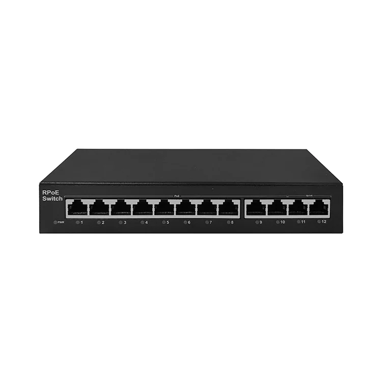 12-Port Fast Ethernet Reverse PoE Switch with 4 Uplinks