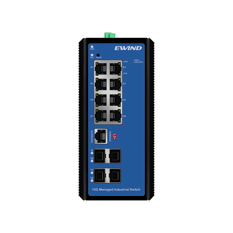 8-Port Gigabit Managed Industrial PoE Switch with 4 10G SFP+ Uplinks