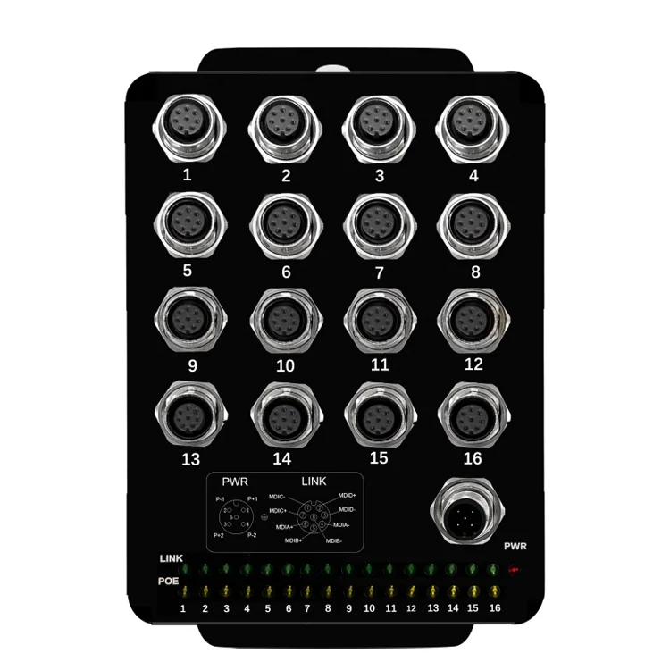 16-Port M12 Fast Ethernet Industrial PoE Switch
