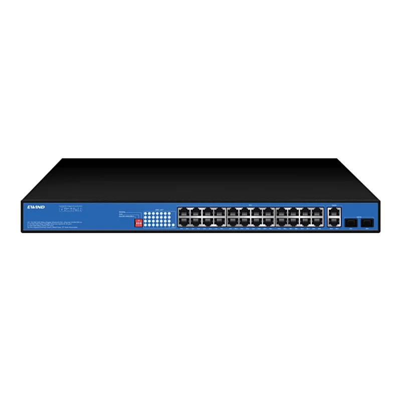 24-Port Gigabit PoE Switch with 2 RJ45 and 2 SFP Uplinks
