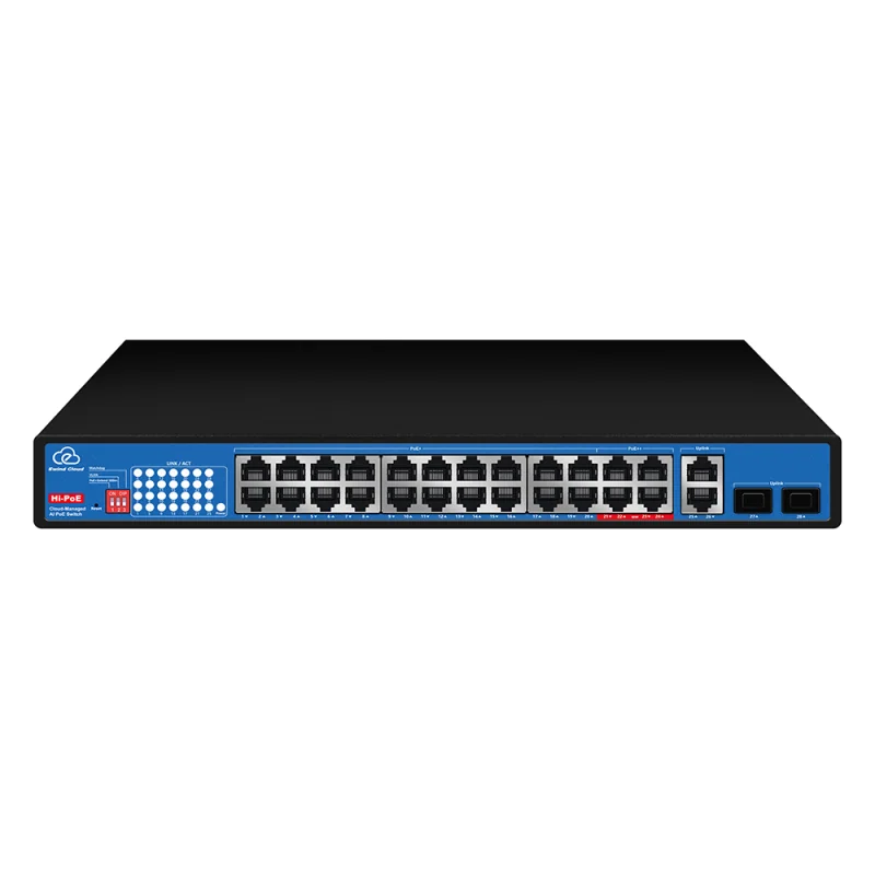 24-Port Fast Ethernet Cloud-Managed PoE Switch with 2 SFP Uplinks