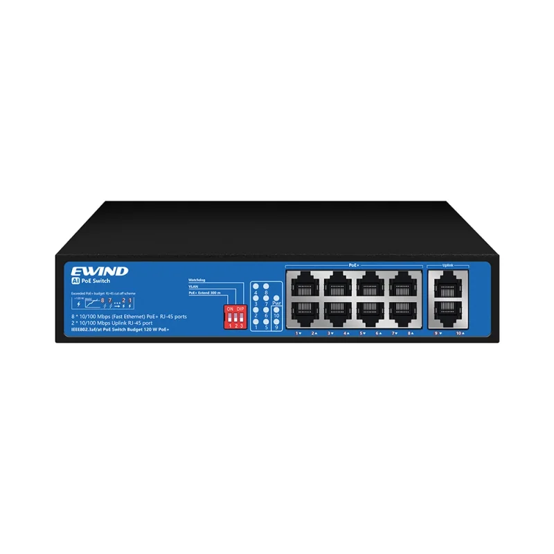10-Port Fast Ethernet PoE Switch with Built-in Power Supply