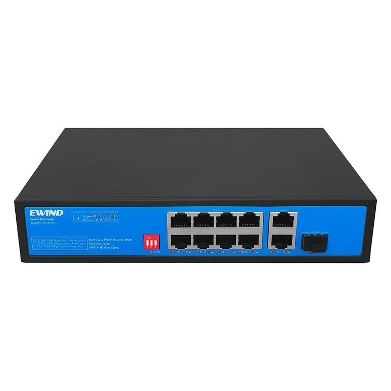 8-Port Gigabit PoE Switch with 2 RJ45 and 1 SFP Uplinks