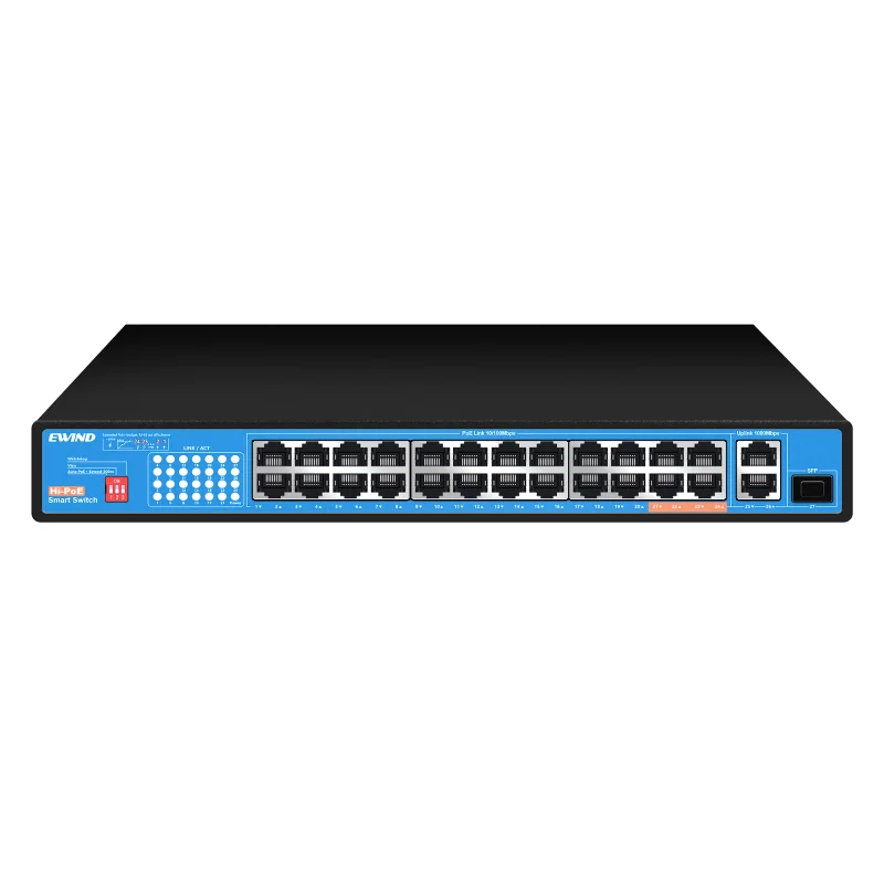 24-Port Fast Ethernet Hi-PoE Switch with Gigabit Uplinks
