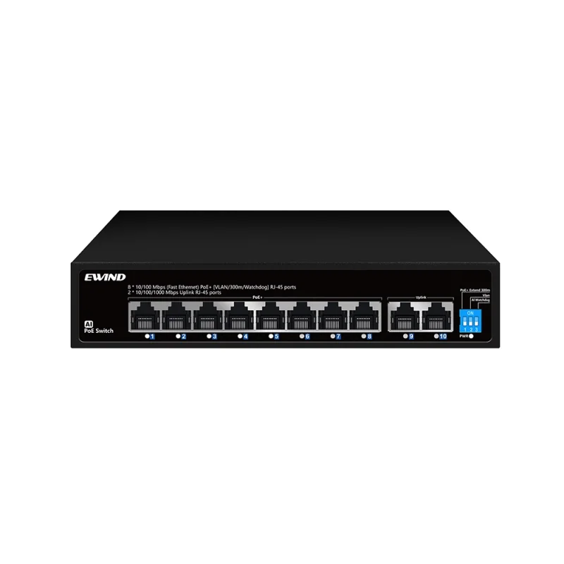 8-Port Fast Ethernet Unmanaged PoE Switch with 2 Gigabit RJ45 Uplinks