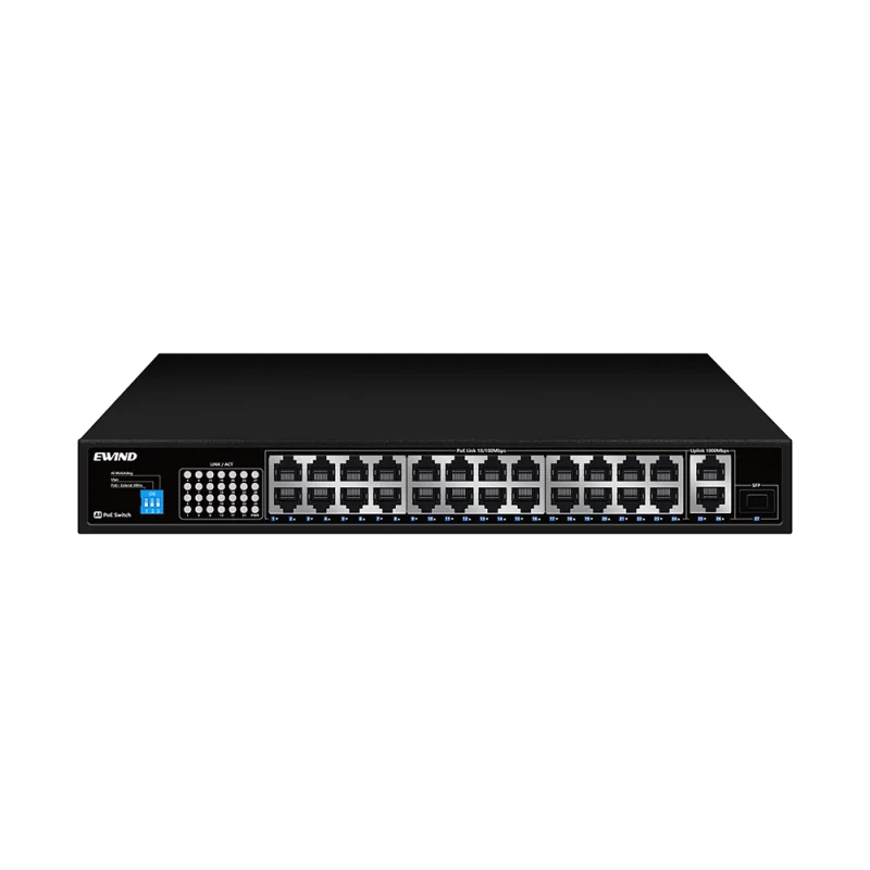 24-Port Fast Ethernet PoE Switch with 2 Gigabit RJ45 and 1 SFP Uplink