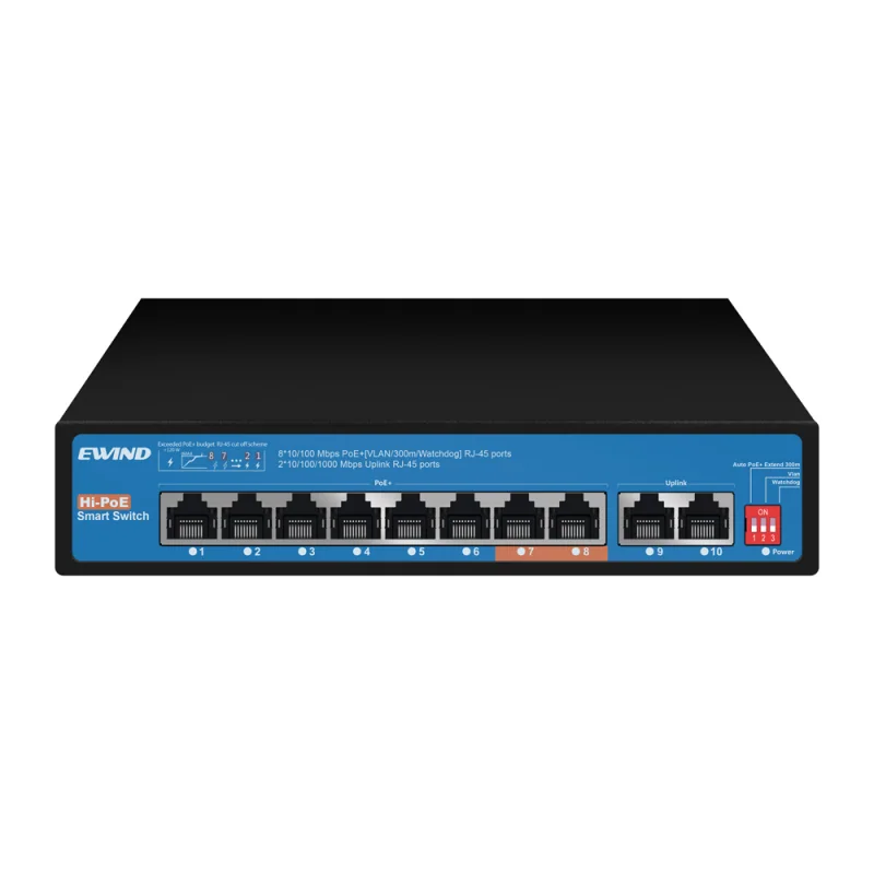 10-Port Fast Ethernet Hi-PoE Switch with Gigabit Uplinks