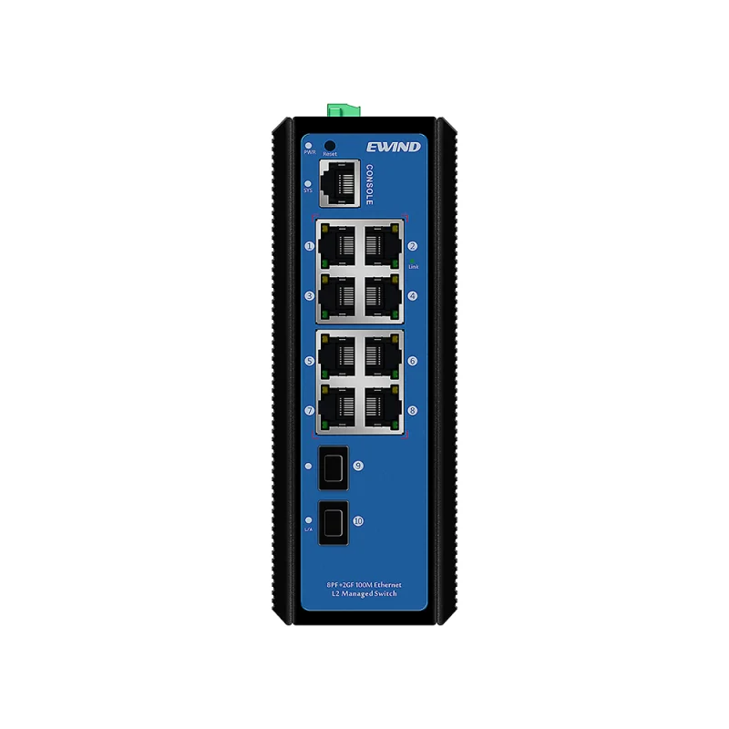 10-Port Fast Ethernet Managed Industrial Switch with SFP Uplink