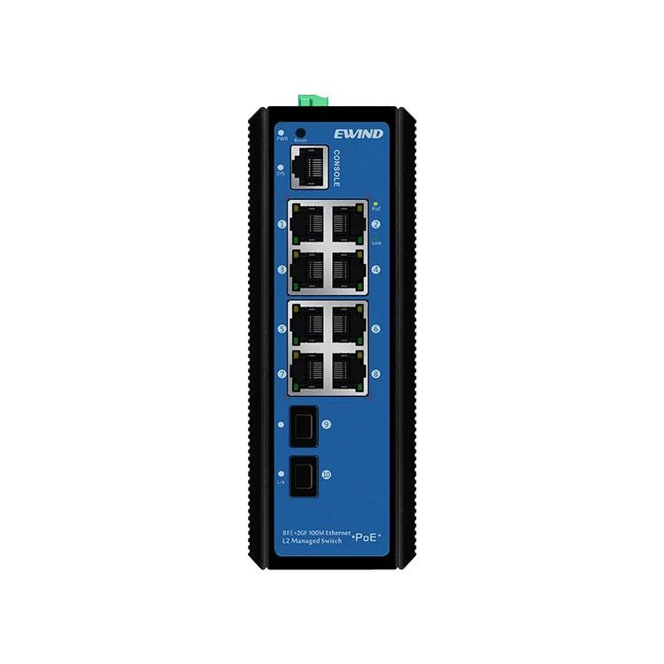 10-Port Managed Industrial PoE Switch with Gigabit SFP Uplinks