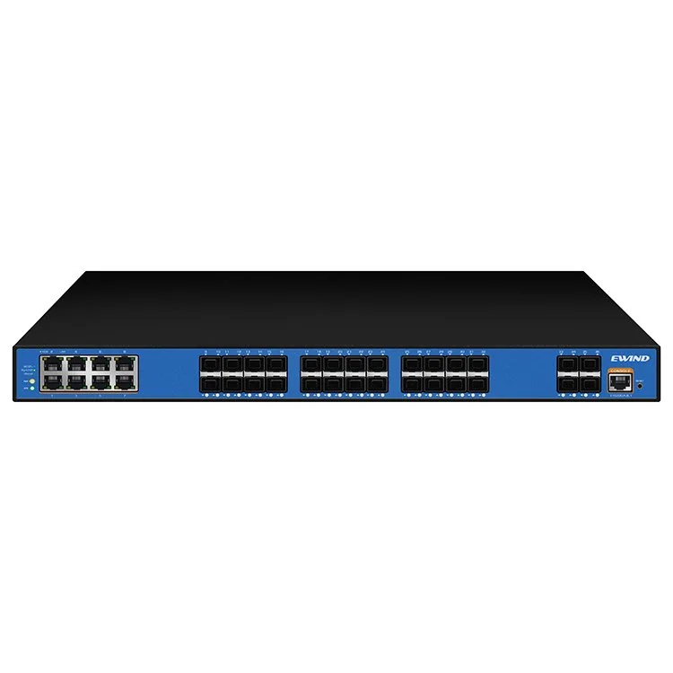 36-Port Managed Fiber Switch with 8 PoE Ports and 10G Uplinks