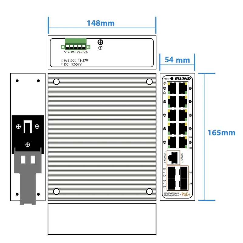 EW-PIS3814M-8GE-BT dimensions diagram