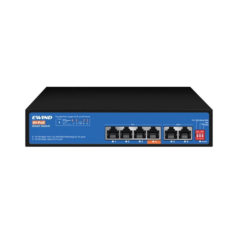 65W 6-Port Fast Ethernet Smart Hi-PoE Switch