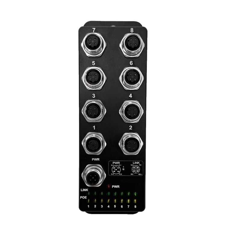 8-Port Fast Ethernet M12 Unmanaged Industrial PoE Switch