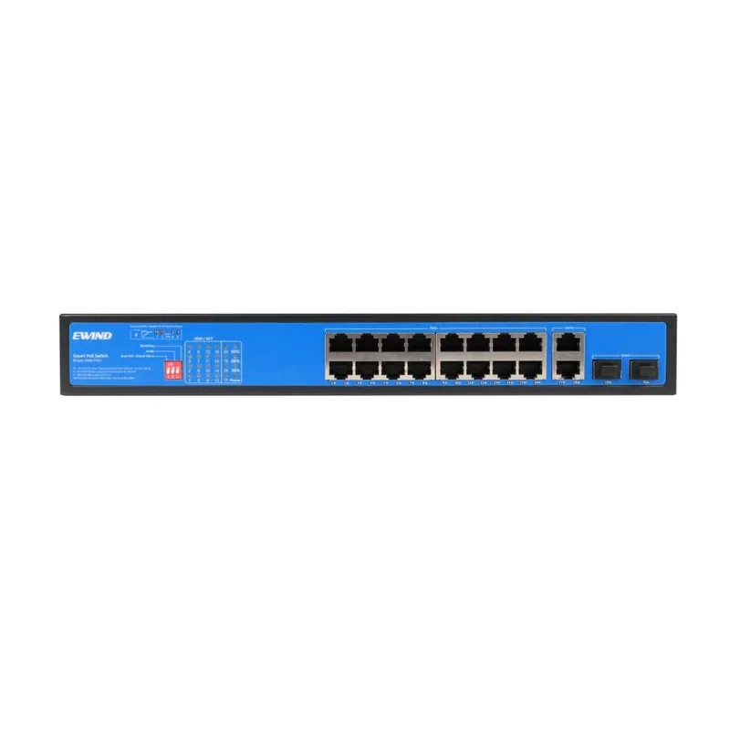 16-Port Gigabit PoE Switch with 2 RJ45 and 2 SFP Uplinks