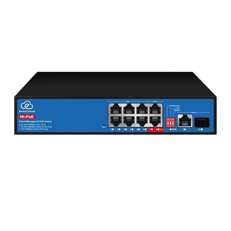 8-Port Gigabit Cloud-Managed PoE Switch with RJ45 and SFP Uplinks