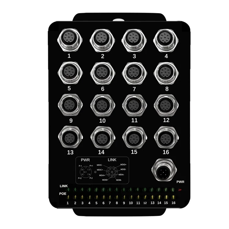 16-Port Gigabit M12 Unmanaged Industrial PoE Switch