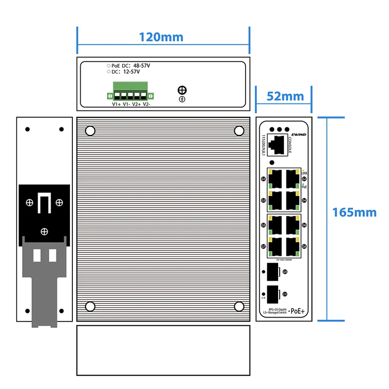 EW-PIS3810M-8GE dimensions diagram