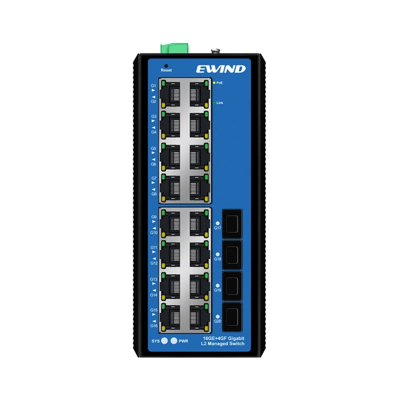 16-Port Gigabit L2+ Managed Industrial PoE Switch with 4 SFP Uplinks