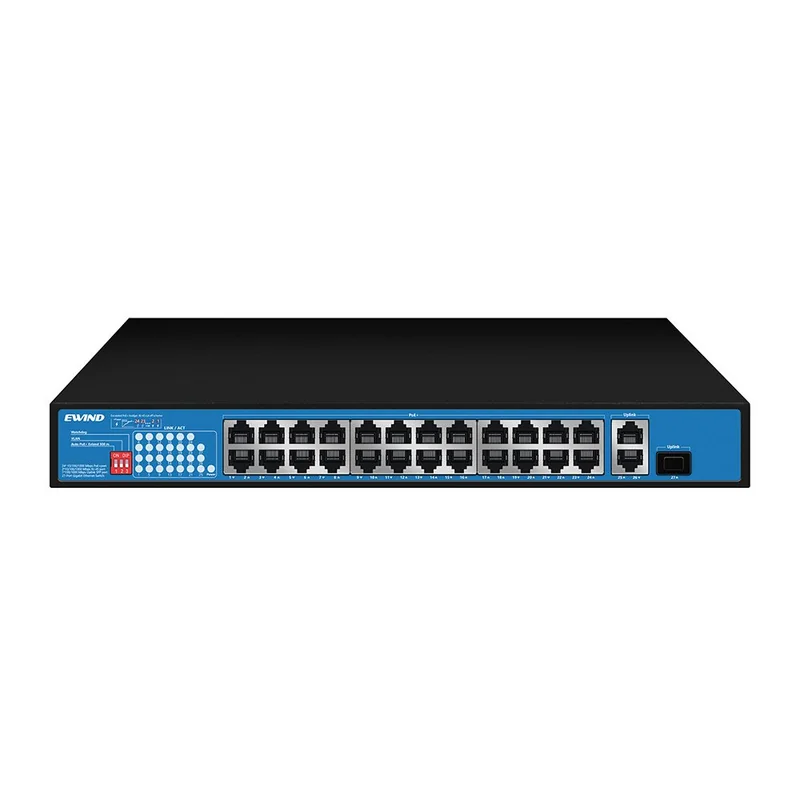 27-Port Gigabit PoE Switch with RJ45 and SFP Uplinks