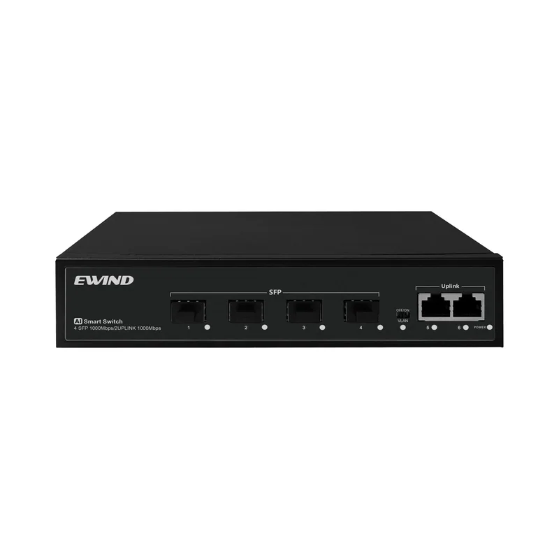 6-Port Gigabit Fiber Switch with 4 SFP and 2 RJ45 Ports